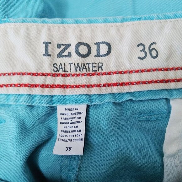 Izod Saltwater Mens Size 36 Cotton Chino Khaki Blue Shorts - Picture 4 of 4